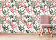 Green Pink Flamingos Wallpaper